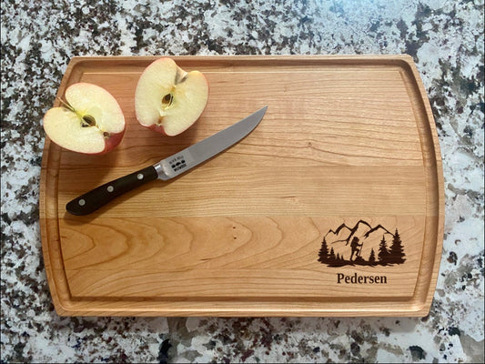 Hiking Cutting Board | Mountains Hiker Charcuterie Board | Grill Custom Serving Tray | Personalized House Closing Gift | Cabin Gift