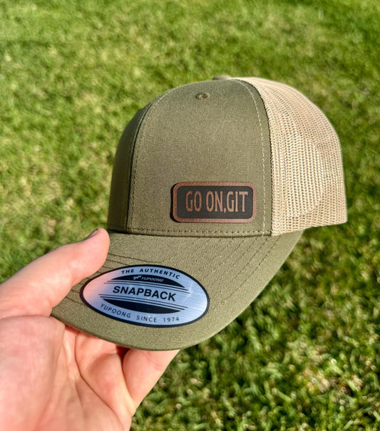 Go On, Git Hat – Funny Snapback Trucker Hat with Engraved Patch, Southern Saying Cap, Rustic Humor Gift, Country Attitude Hat