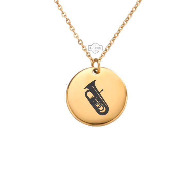 Tuba Necklace - Music Band Member Gold or Silver Minimalist Dainty Engraved Custom Pendant Charm Jewelry - Personalized Gift For Her