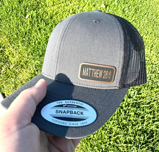 Matthew 28:6 Hat Snapback Trucker – Engraved Patch Christian Cap, “He Is Risen” Bible Verse Hat, Easter Faith Gift for Believers