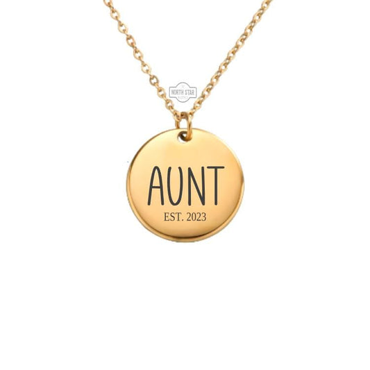 Personalized Aunt Necklace - Gift for Auntie Pregnancy Reveal Baby Announcement Gift - Custom Established Date Pendant Charm For Her