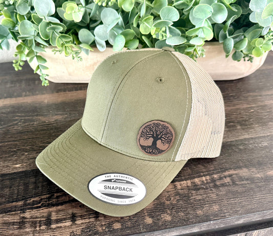 Tree of Life  Hat – Snapback Trucker Cap – Engraved Family Tree Design – Roots & Woods Inspired Hat – Nature Lover Gift