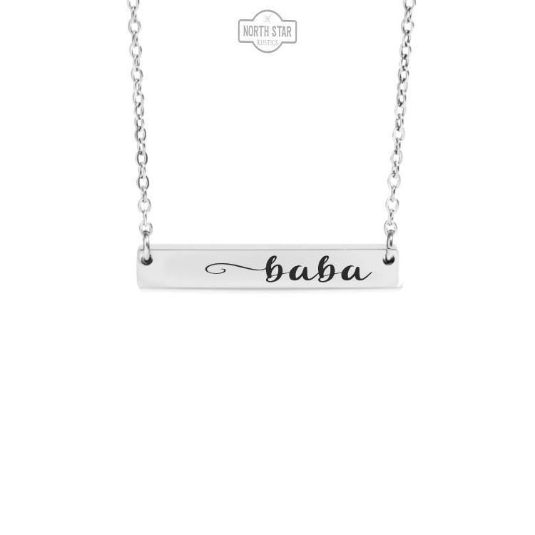 Baba Bar Necklace or Keychain – Gift from Grandkids – Engraved Jewelry for Baba – Simple and Meaningful Family Keepsake