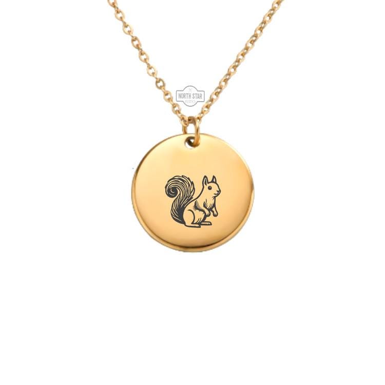 Squirrel Necklace - Animal Wildlife Gold or Silver Minimalist Dainty Engraved Custom Pendant Charm Jewelry - Personalized Gift