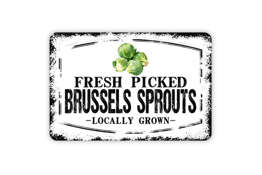 Fresh Picked Brussel Sprouts Grown Sign - Farm Fresh Vegetables Farmers Market Metal Sign Wall Art Indoor Or Outdoor