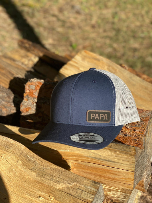 Papa  Trucker Hat – Snapback Cap Gift for Grandpa or Dad, Engraved Rustic Hat for Papa, Outdoor Family Style