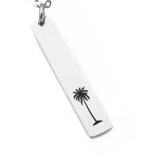 Palm Tree Bar Necklace or Keychain – Tropical Beach Vibe – Gold, Silver, or Stainless Steel – Summer Vacation Gift