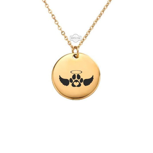 Dog Paw with Angel Wings Necklace – Gold or Silver Pet Memorial Jewelry – Personalized Loss of Dog Gift – Keychain Available