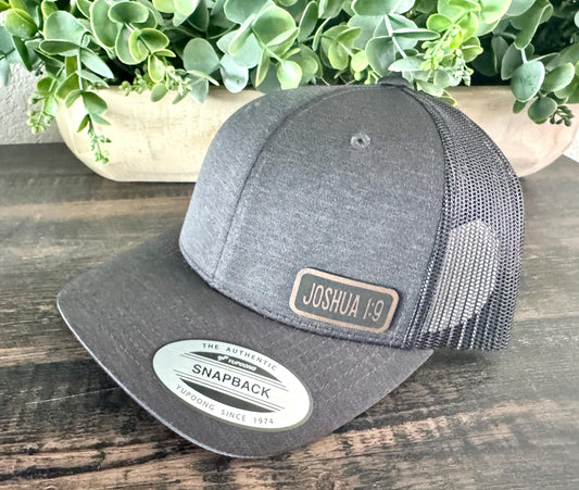 Joshua 1:9 Hat Snapback Trucker – Engraved Patch Christian Cap, “Be Strong and Courageous” Bible Verse Hat, Faith Gift