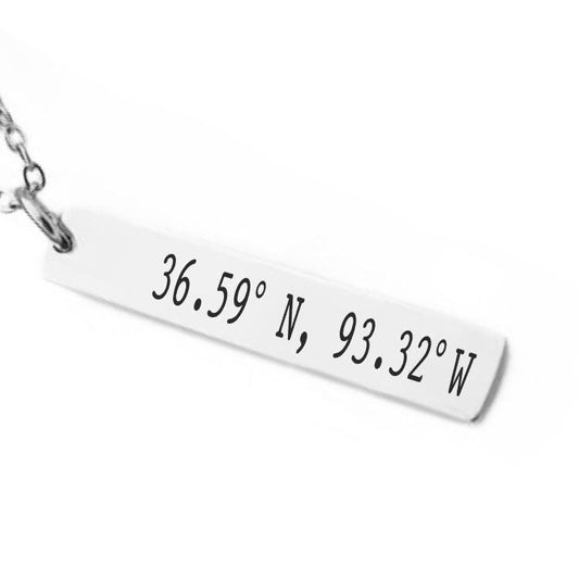 Coordinates Bar Necklace or Keychain – Custom Latitude & Longitude Engraved – Long Distance or Location Gift – Minimalist Jewelry