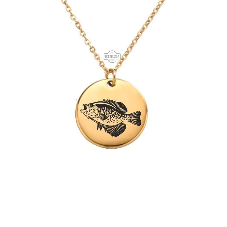 Crappie Fish Necklace or Keychain – Personalized Fishing Lover Gift in Gold or Silver, Freshwater Angler Charm for Her or Him