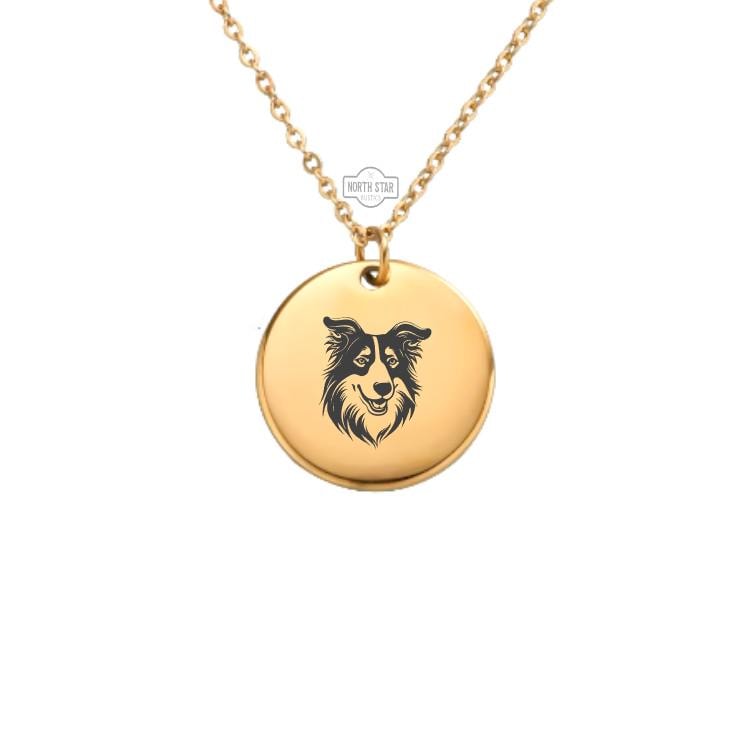 Border Collie Dog Necklace - Gold or Silver Minimalist Dainty Engraved Custom Pendant Charm Jewelry - Personalized Gift for Her