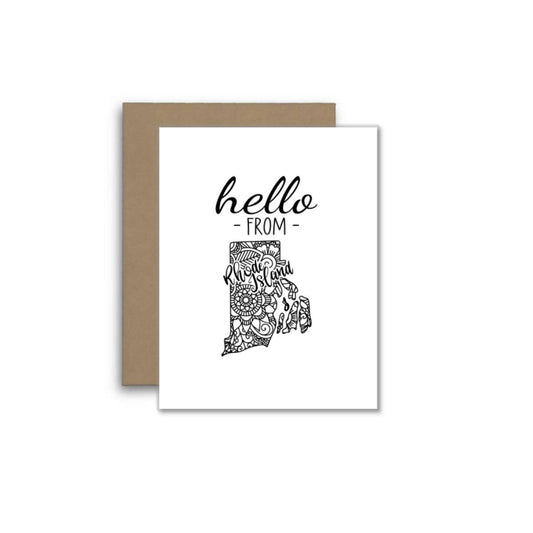 Hello from Rhode Island – Boho Mandala State Outline Card