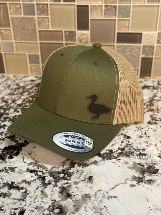 Duck Hat – Snapback Cap with Engraved Duck Silhouette Design, Outdoorsman Gift, Waterfowl Hunting Mesh Hat, Patch Trucker Hat