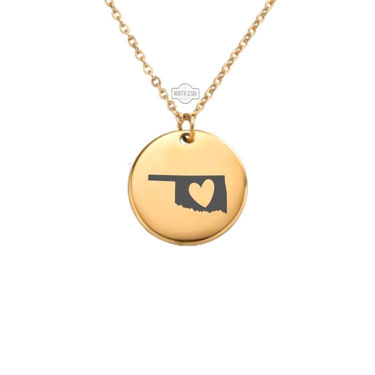 Oklahoma Necklace – Gold or Silver State Charm – Personalized Gift for Okie Pride or Long-Distance Love – Keychain Option Available