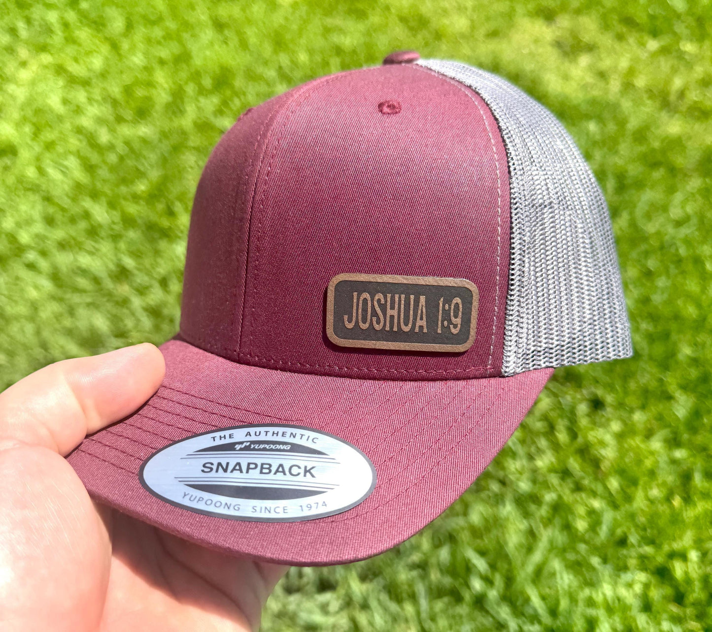 Joshua 1:9 Hat Snapback Trucker – Engraved Patch Christian Cap, “Be Strong and Courageous” Bible Verse Hat, Faith Gift