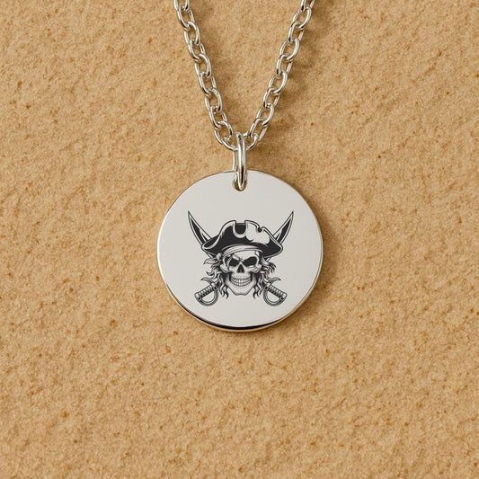 Pirate Necklace – Gold or Silver Skull & Crossbones Charm – Personalized Nautical or Halloween Jewelry – Keychain Available