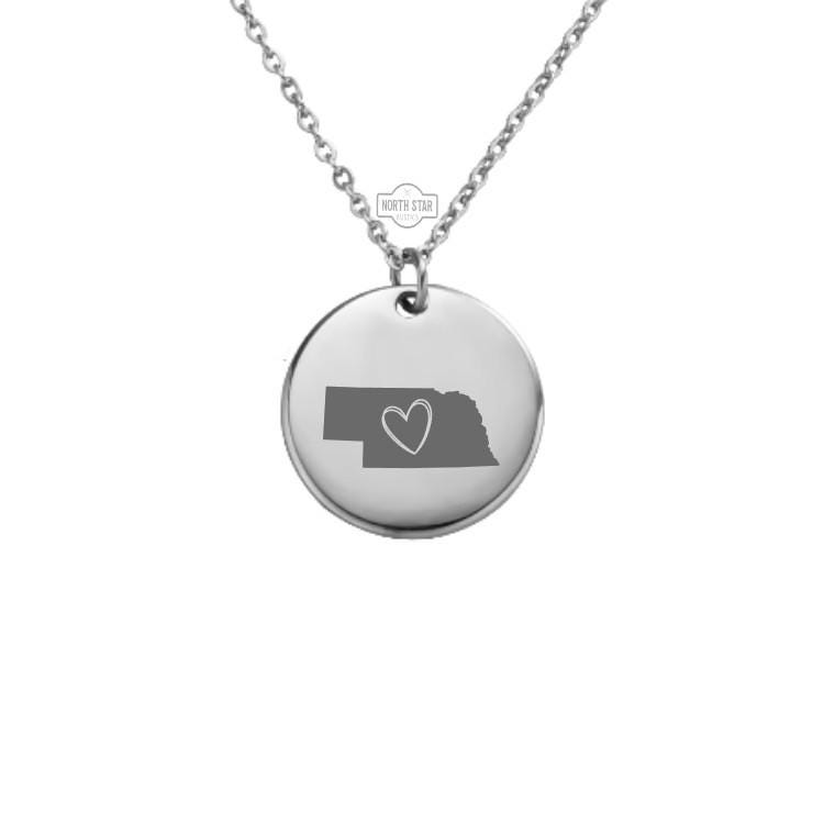 Nebraska Necklace - Or Any State Outline With Heart Gold or Silver Minimalist Dainty Engraved Custom Pendant Charm Jewelry