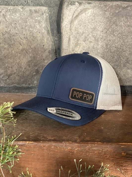 Pop Pop  Trucker Hat – Snapback Cap for Grandpa, Engraved Hat Gift for Pop Pop, Rustic Grandfather Hat Style