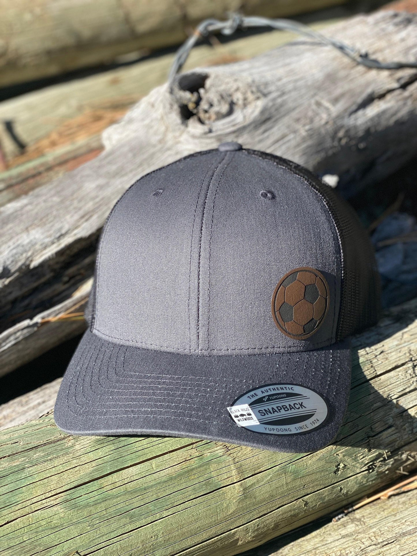 Soccer Ball Hat – Snapback Trucker Hat with Leatherette Patch – Soccer Coach Gift – Futbol Cap – Soccer Player Hat – Gift for Him or Her