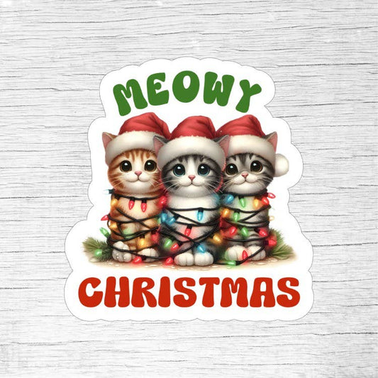 Meowy Christmas Cute Cat Holiday Sticker