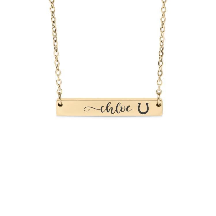 Personalized Horseshoe Bar Necklace or Keychain – Custom Name Engraved Gift – Equestrian or Good Luck Jewelry Keepsake