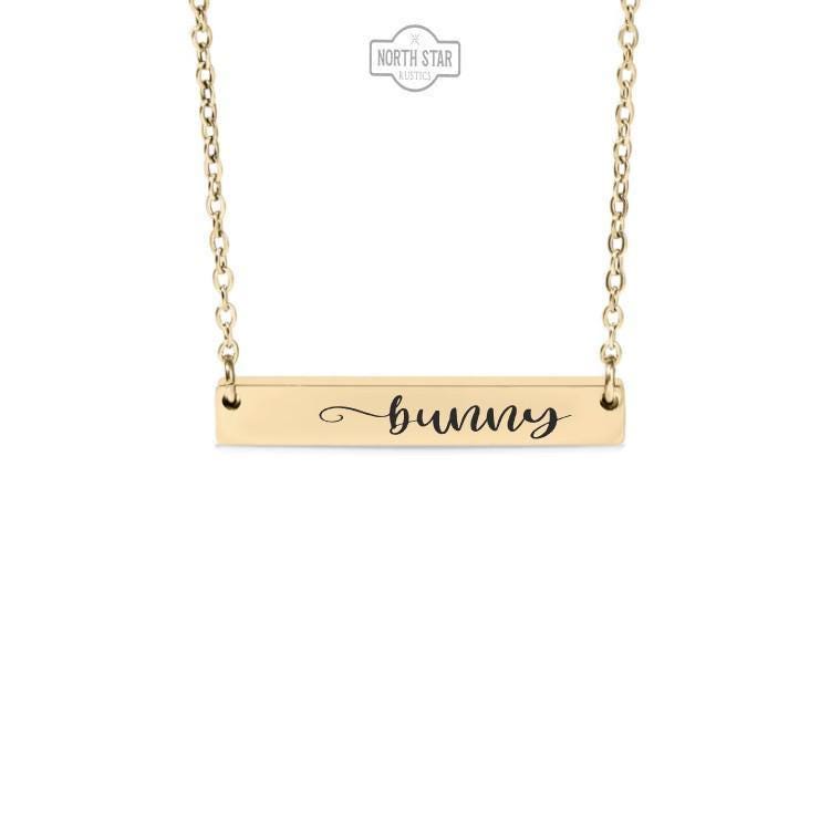 Bunny Bar Necklace or Keychain – Gift from Grandkids – Engraved Jewelry for Grandma – Cute and Unique Family Keepsake