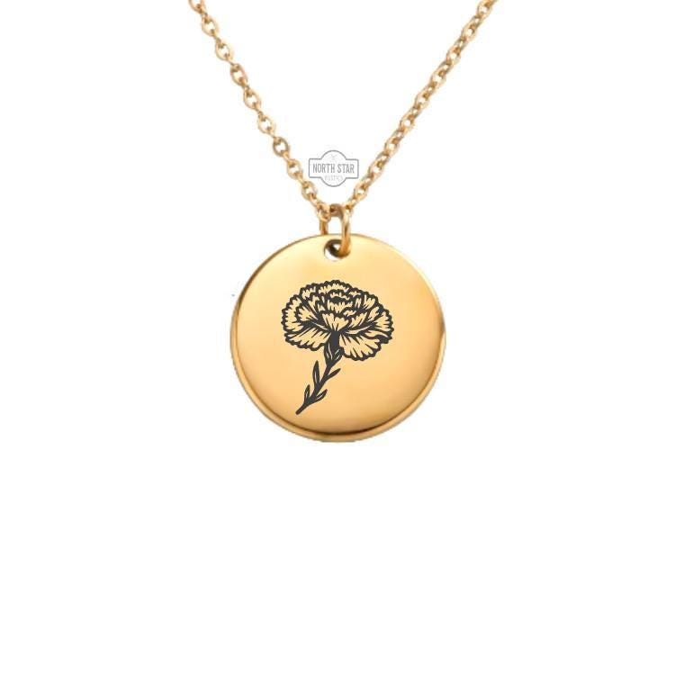 Carnation Birth Flower Necklace – Gold or Silver January Charm – Personalized Jewelry for Mom, Memorial, or Birthday – Keychain Option
