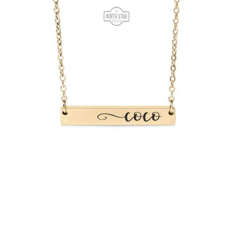 Coco Bar Necklace or Keychain – Gift from Grandkids – Engraved Jewelry for Grandma – Modern and Sweet Family Keepsake