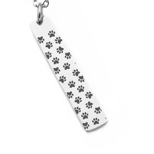 Paw Prints Bar Necklace or Keychain – Pet Memorial or Dog Mom Gift – Engraved Animal Lover Jewelry – Minimalist Keepsake