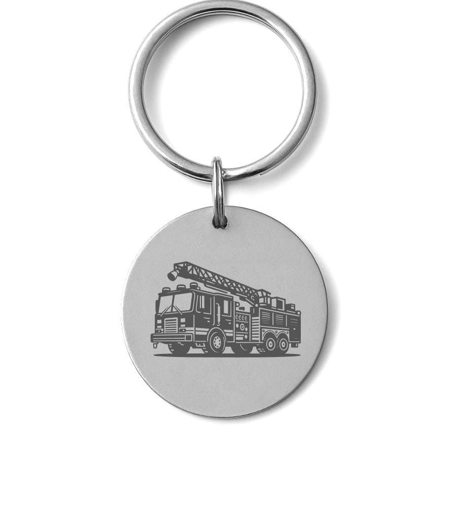 Firetruck Necklace or Keychain – Round Pendant Firefighter Gift – Fire Engine Jewelry – First Responder Keepsake