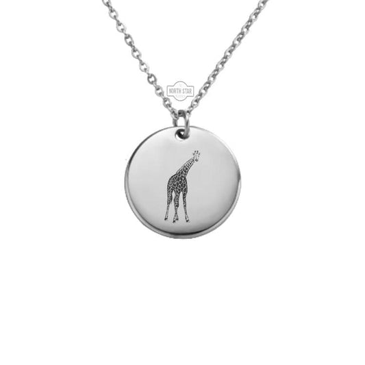 Giraffe Necklace - Wildlife Spirit Animal Gold or Silver Minimalist Dainty Engraved Custom Pendant Charm Jewelry - Personalized Gift for Her