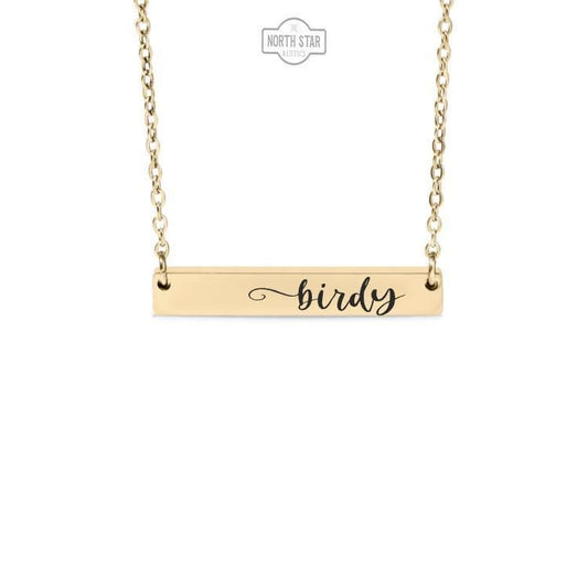 Birdy Bar Necklace or Keychain – Engraved Jewelry Gift – Sweet Nickname Keepsake for Her – Minimalist Charm with Meaning