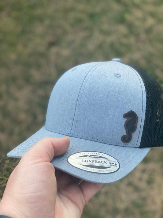 Sea Horse Hat – Snapback Trucker Hat with Patch – Ocean Life Cap – Marine Animal Hat – Coastal Gift for Him or Her – Beach Style Hat