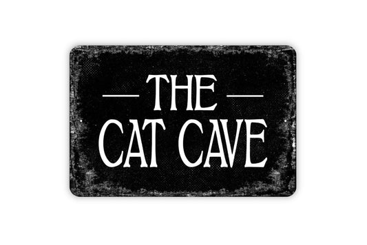 The Cat Cave Sign – Metal Pet Sign for Cat Lovers, Indoor Cat Zone Decor, Rustic Cat House Sign, Feline Hideout Wall Decor