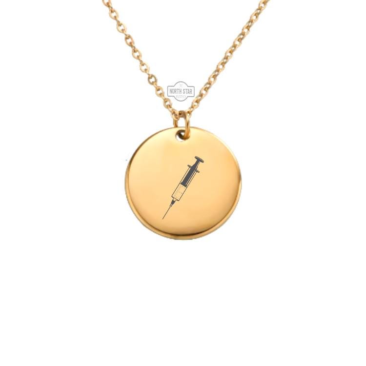 Shot Needle Nurse Necklace - Nursing Gift Gold or Silver Minimalist Dainty Engraved Custom Pendant Charm Jewelry - Personalized Gift For Her