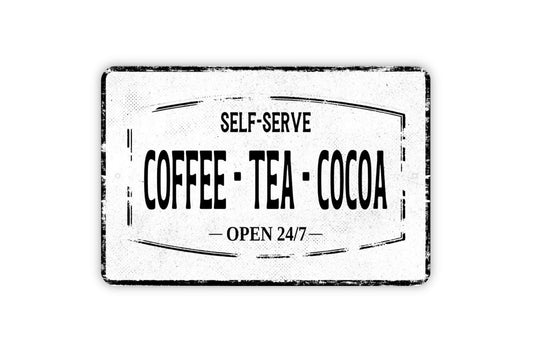 Self-Serve Coffee Tea Cocoa Sign - Drink Espresso Bar Metal Sign Wall Art - Vinyl Sticker Decal