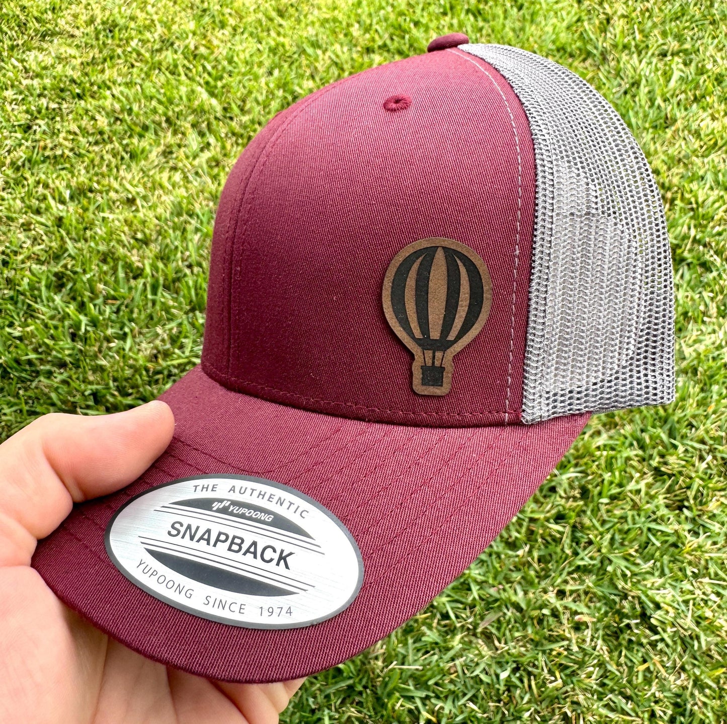 Hot Air Balloon Hat Snapback Trucker – Engraved Patch Cap for Travel Lovers, Adventure Gift, Festival or Pilot Style Hat