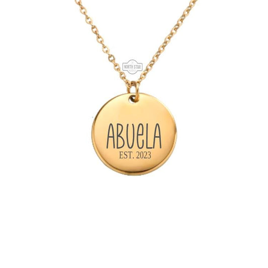 Personalized Abuela Necklace - Pregnancy Reveal Baby Announcement Gift - Custom Established Date Pendant Charm For Her