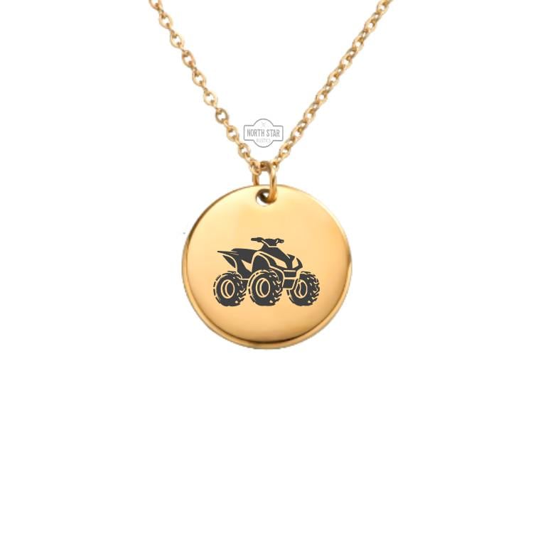 ATV 4 Wheeler Necklace - Rider Racing Gold or Silver Minimalist Dainty Engraved Custom Pendant Charm Jewelry - Personalized Gift For Her