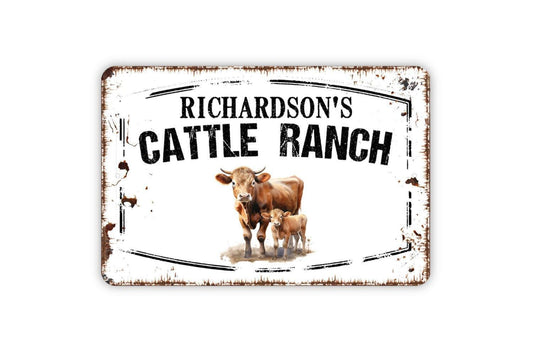 Personalized Cattle Ranch Sign - Custom Farm Cow Farmer Metal Wall Art Indoor Or Outdoor