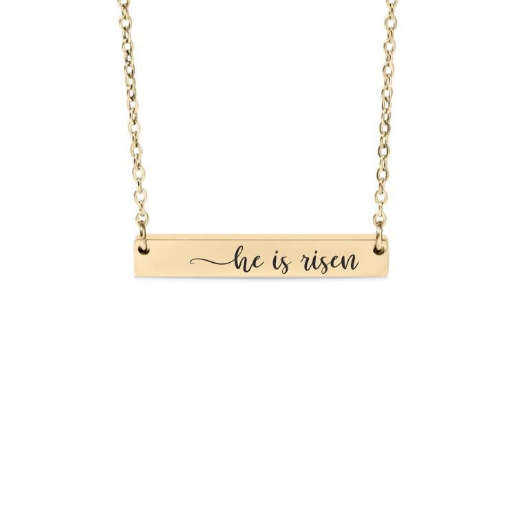 He Is Risen Bar Necklace or Keychain – Christian Easter Jewelry – Faith-Based Gift – Resurrection Sunday Reminder