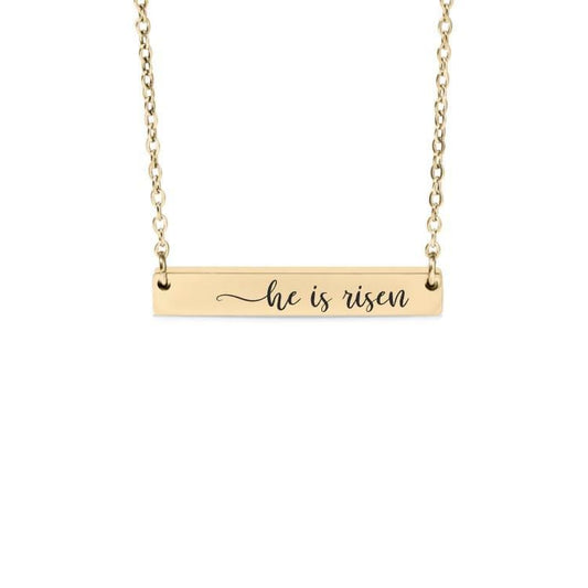 He Is Risen Bar Necklace or Keychain – Christian Easter Jewelry – Faith-Based Gift – Resurrection Sunday Reminder