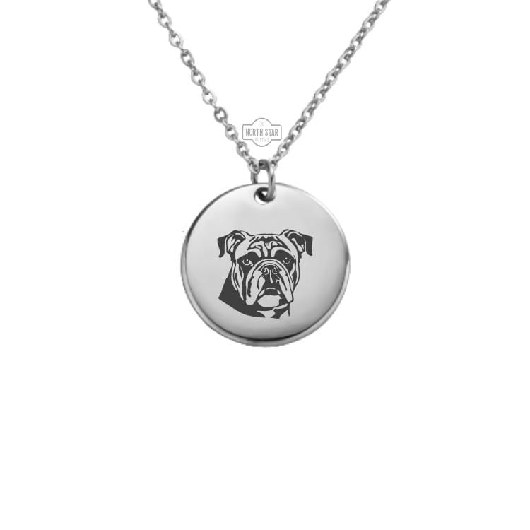 English Bulldog Dog Necklace - Puppy Gold or Silver Minimalist Dainty Engraved Custom Pendant Charm Jewelry - Personalized Gift For Her