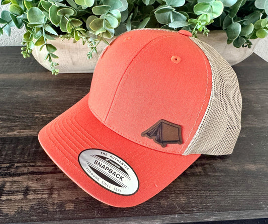 Camping Tent Hat – Trucker or Snapback Cap with Tent Design – Outdoor Adventure Hat for Campers, Hikers, and Nature Lovers