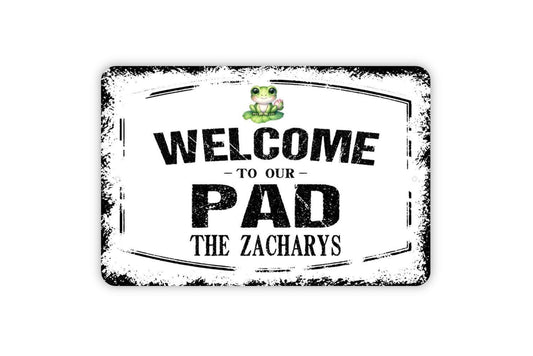 Personalized Welcome To Our Pad Sign - Custom Lilly Pad Frog Metal Wall Art Indoor Or Outdoor