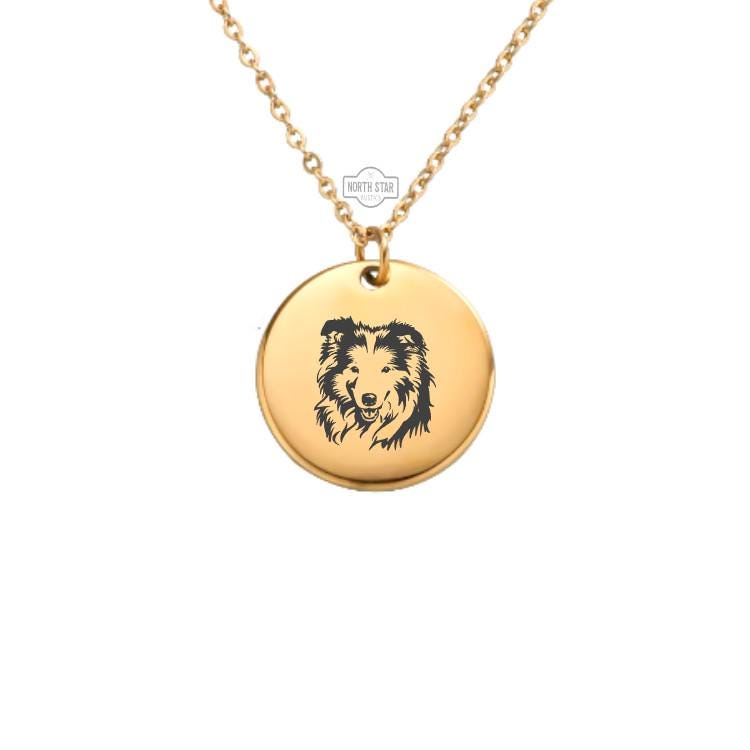 Shetland Sheepdog Necklace - Puppy Gold or Silver Minimalist Dainty Engraved Custom Pendant Charm Jewelry - Personalized Gift For Her