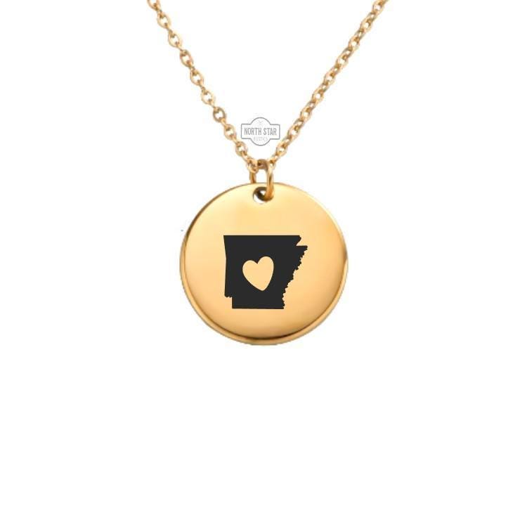 Arkansas Necklace – Gold or Silver State Outline Charm – Personalized Gift for AR Native or Grad – Southern Jewelry – Keychain Option