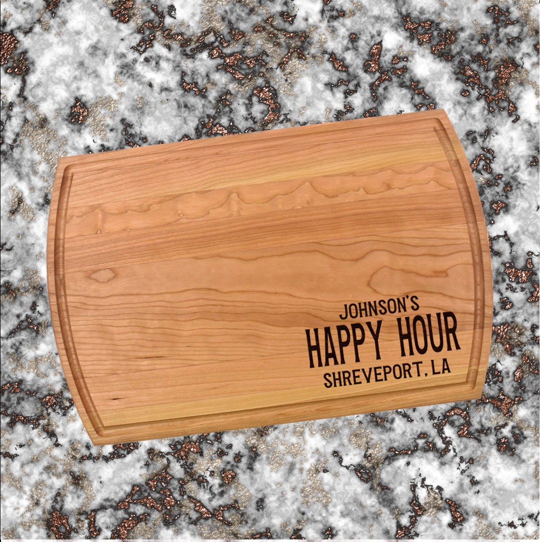Personalized Happy Hour Cutting Board | Drink Bar Snacks Charcuterie Board | Custom Serving Tray | Personalized Pub Bar Gift