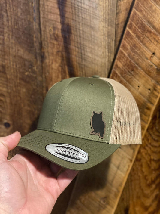 Owl  Trucker Hat – Engraved Owl Snapback Cap, Rustic Wildlife Hat, Gift for Bird Lovers, Outdoorsman Owl Hat